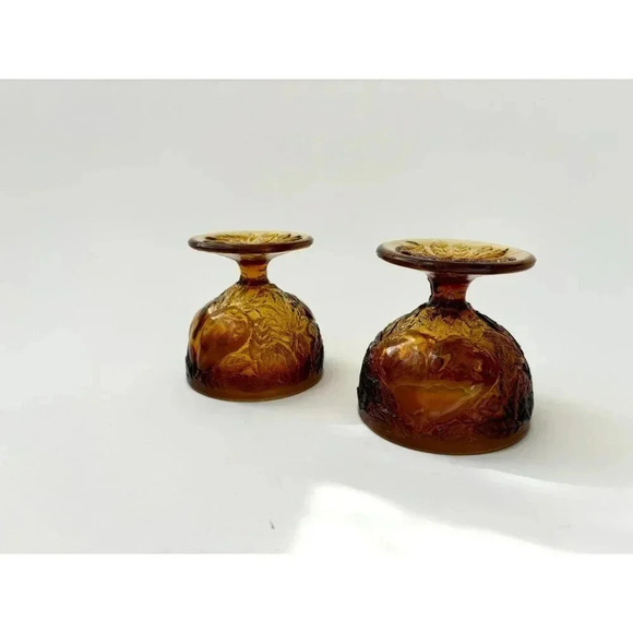 Vintage Brown + Gold set of 2 Glass Tiara Sweet Pear Amber Sherbert Dessert Cups - Picture 7 of 10